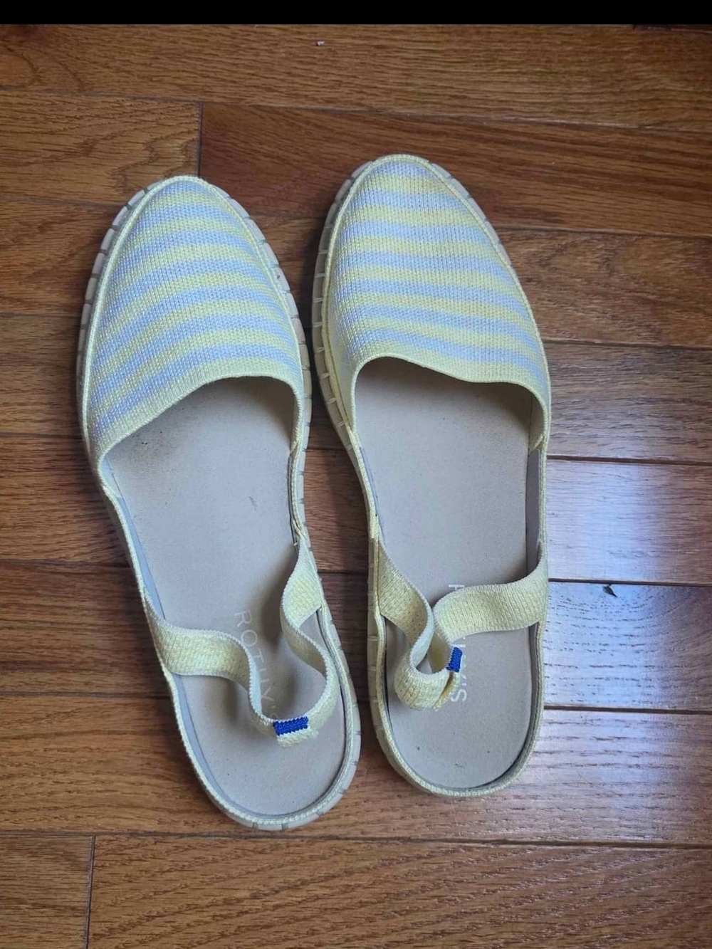 Rothy's Yellow and White Striped Espadrille Sandals - Picture 3 of 5